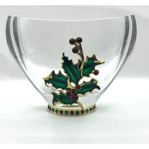Crystal Jeweled Holly Berry Vase Bohemian 24% Lead Czech Republic Holiday Décor